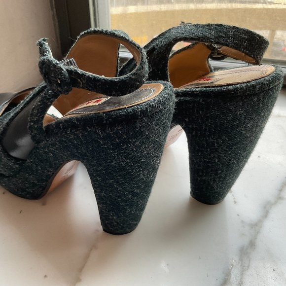 MARNI dark green tweed and black leather platform  pumps - Picture 4 of 8